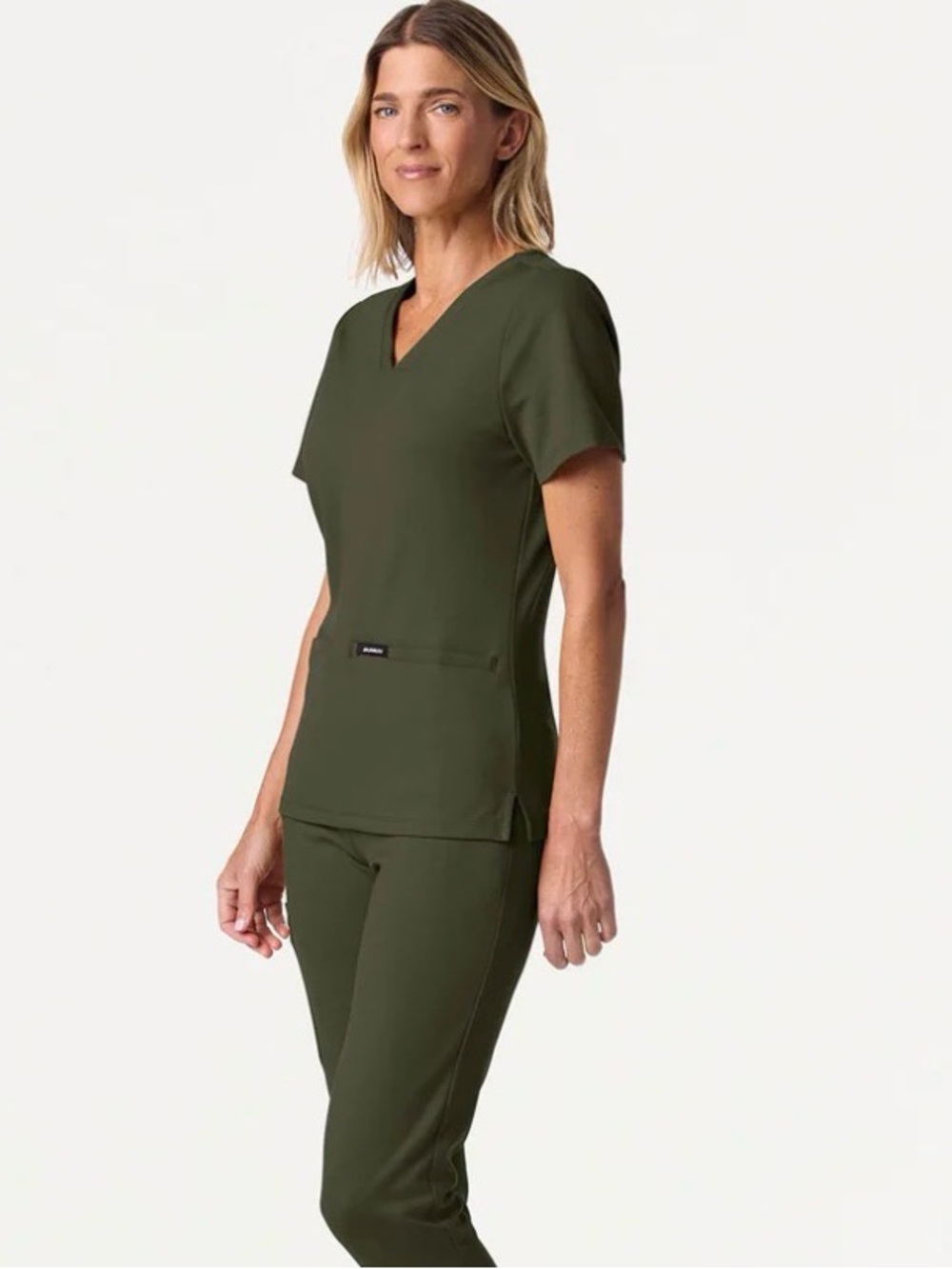 Jaanuu Cesi Slim UltraSOFT Scrub Top Deep Olive XS New